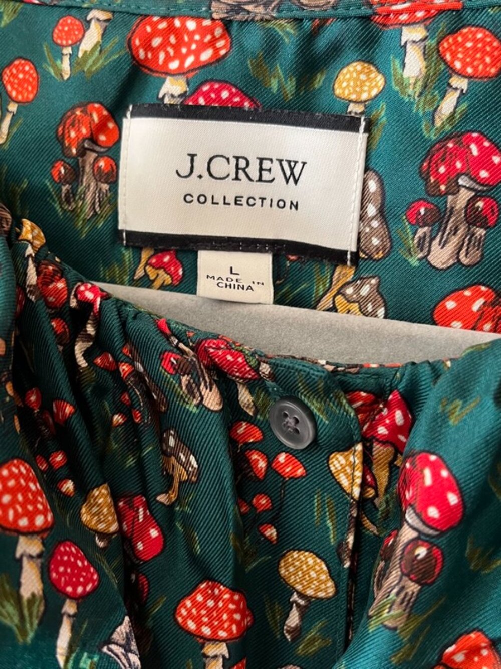 J Crew Collection 100% Silk Ruffle Collar Mushroom Print Blouse Large GUC - Picture 4 of 9
